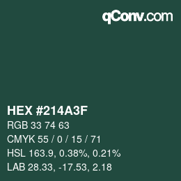 Color code: HEX #214A3F | qconv.com