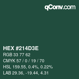 Color code: HEX #214D3E | qconv.com