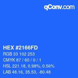 颜色代码: HEX #2166FD | qconv.com