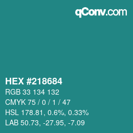 Código de color: HEX #218684 | qconv.com