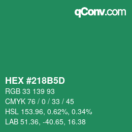 カラーコード: HEX #218B5D | qconv.com