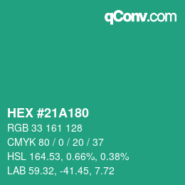 Color code: HEX #21A180 | qconv.com
