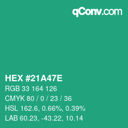 Color code: HEX #21A47E | qconv.com