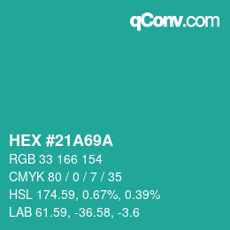 颜色代码: HEX #21A69A | qconv.com