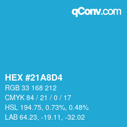 颜色代码: HEX #21A8D4 | qconv.com