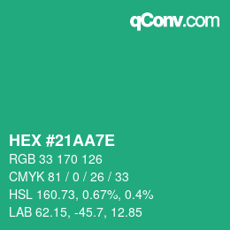 Color code: HEX #21AA7E | qconv.com