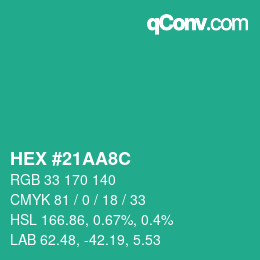 Farbcode: HEX #21AA8C | qconv.com