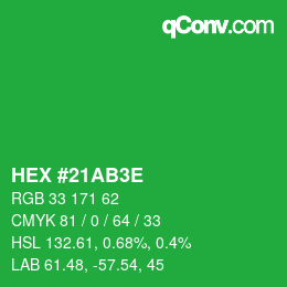 Color code: HEX #21AB3E | qconv.com