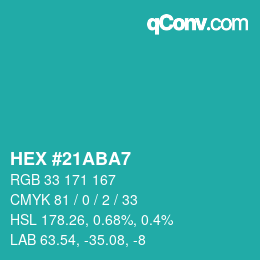 Color code: HEX #21ABA7 | qconv.com