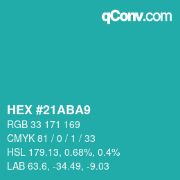 颜色代码: HEX #21ABA9 | qconv.com