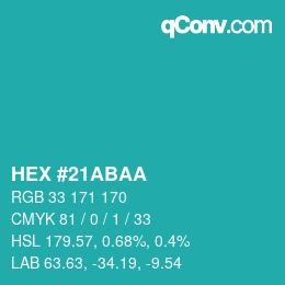 Color code: HEX #21ABAA | qconv.com