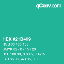 Color code: HEX #21B499 | qconv.com