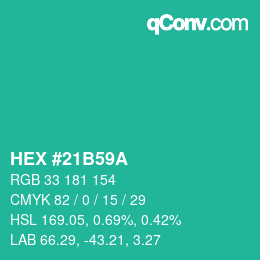 颜色代码: HEX #21B59A | qconv.com