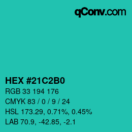 Color code: HEX #21C2B0 | qconv.com