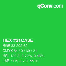 Color code: HEX #21CA3E | qconv.com