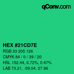 Color code: HEX #21CD7E | qconv.com