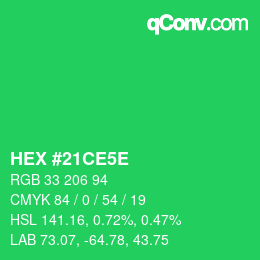 Color code: HEX #21CE5E | qconv.com