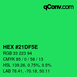 カラーコード: HEX #21DF5E | qconv.com