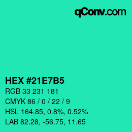 Color code: HEX #21E7B5 | qconv.com
