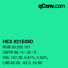 Color code: HEX #21E89D | qconv.com