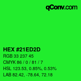 Color code: HEX #21ED2D | qconv.com