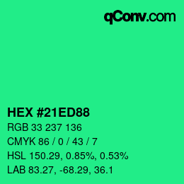 Color code: HEX #21ED88 | qconv.com