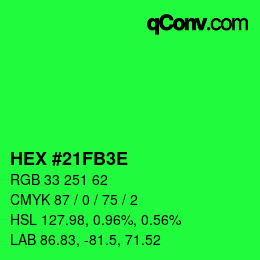 Color code: HEX #21FB3E | qconv.com