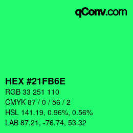 カラーコード: HEX #21FB6E | qconv.com