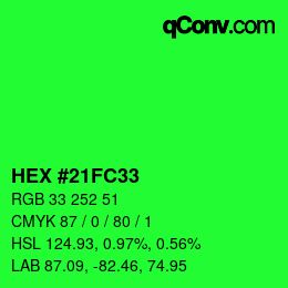 Color code: HEX #21FC33 | qconv.com