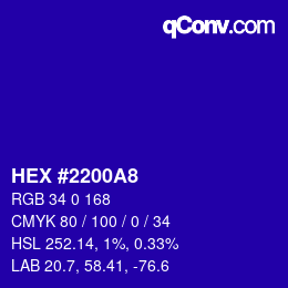 颜色代码: HEX #2200A8 | qconv.com