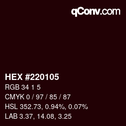 Farbcode: HEX #220105 | qconv.com