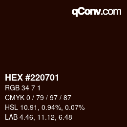 Color code: HEX #220701 | qconv.com