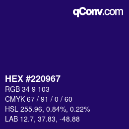 颜色代码: HEX #220967 | qconv.com