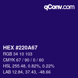 Color code: HEX #220A67 | qconv.com