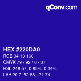 Color code: HEX #220DA0 | qconv.com