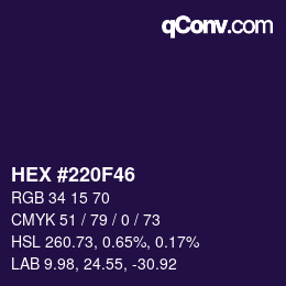 Color code: HEX #220F46 | qconv.com