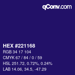 Farbcode: HEX #221168 | qconv.com