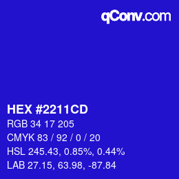颜色代码: HEX #2211CD | qconv.com