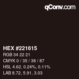 Color code: HEX #221615 | qconv.com