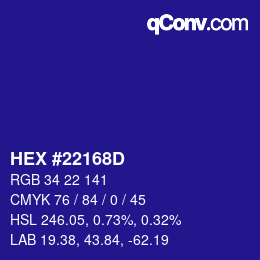 Color code: HEX #22168D | qconv.com