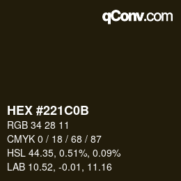 Color code: HEX #221C0B | qconv.com