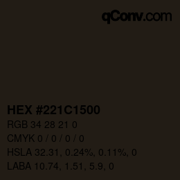 Color code: HEX #221C1500 | qconv.com