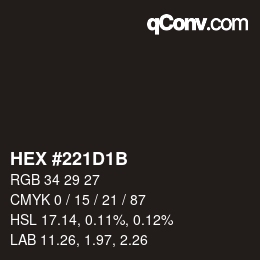 Color code: HEX #221D1B | qconv.com