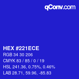 Color code: HEX #221ECE | qconv.com