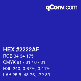 Color code: HEX #2222AF | qconv.com