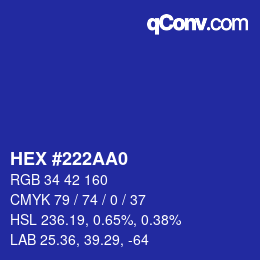 Color code: HEX #222AA0 | qconv.com