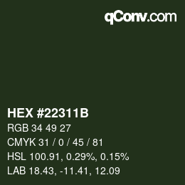 Color code: HEX #22311B | qconv.com