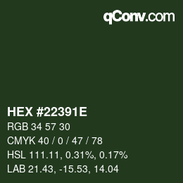 Color code: HEX #22391E | qconv.com