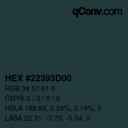 Farbcode: HEX #22393D00 | qconv.com