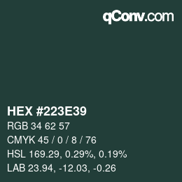 颜色代码: HEX #223E39 | qconv.com